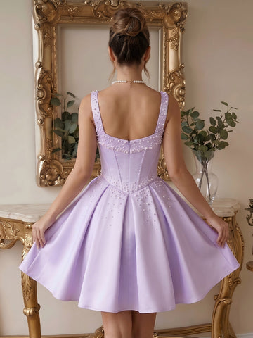Satin A Line Sweetheart Sleeveless Short Homecoming Dresses