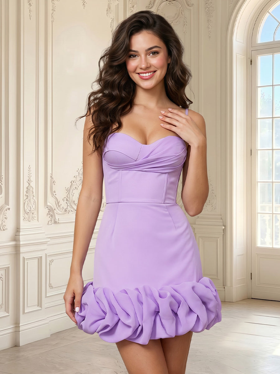 Satin A Line Sweetheart Corset Bud Spaghetti Straps Short Homecoming Dresses