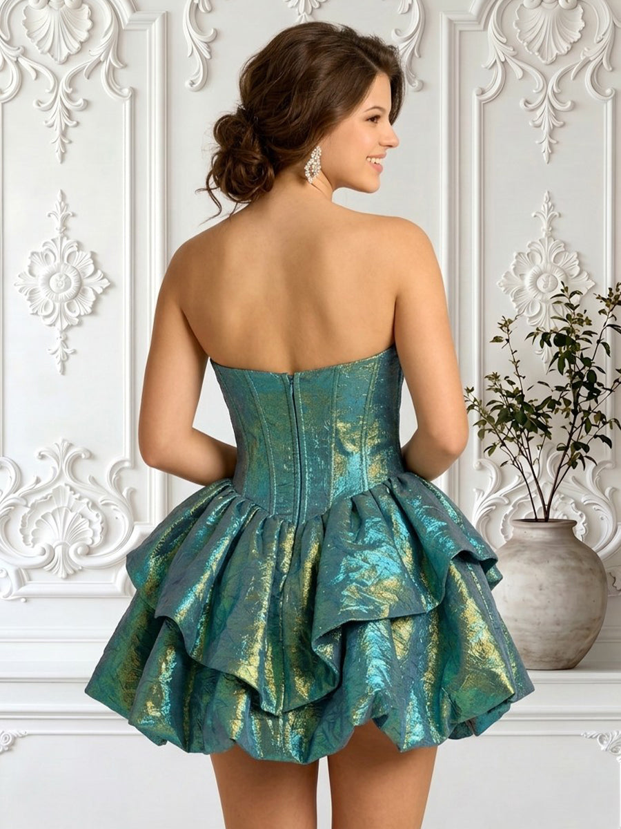 Metallic Satin A Line Corset Short Homecoming Dresses