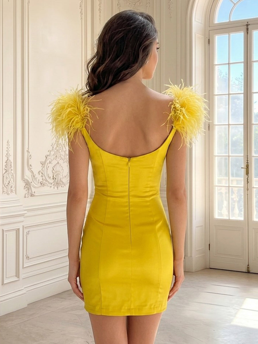 Sheath Satin Boat Neck Sleeveless Short Homecoming Dresses