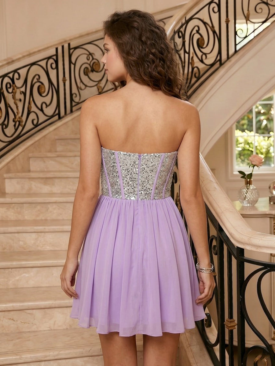 A Line Chiffon Sweetheart Sleeveless Corset Short Homecoming Dresses