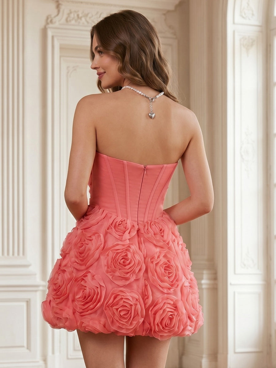 Tulle A Line Strapless Sleeveless Corset Short Homecoming Dresses