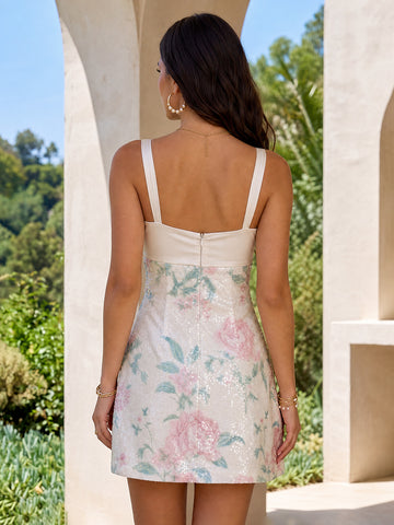 Sheath Sequin Floral Short Homecoming Dresses