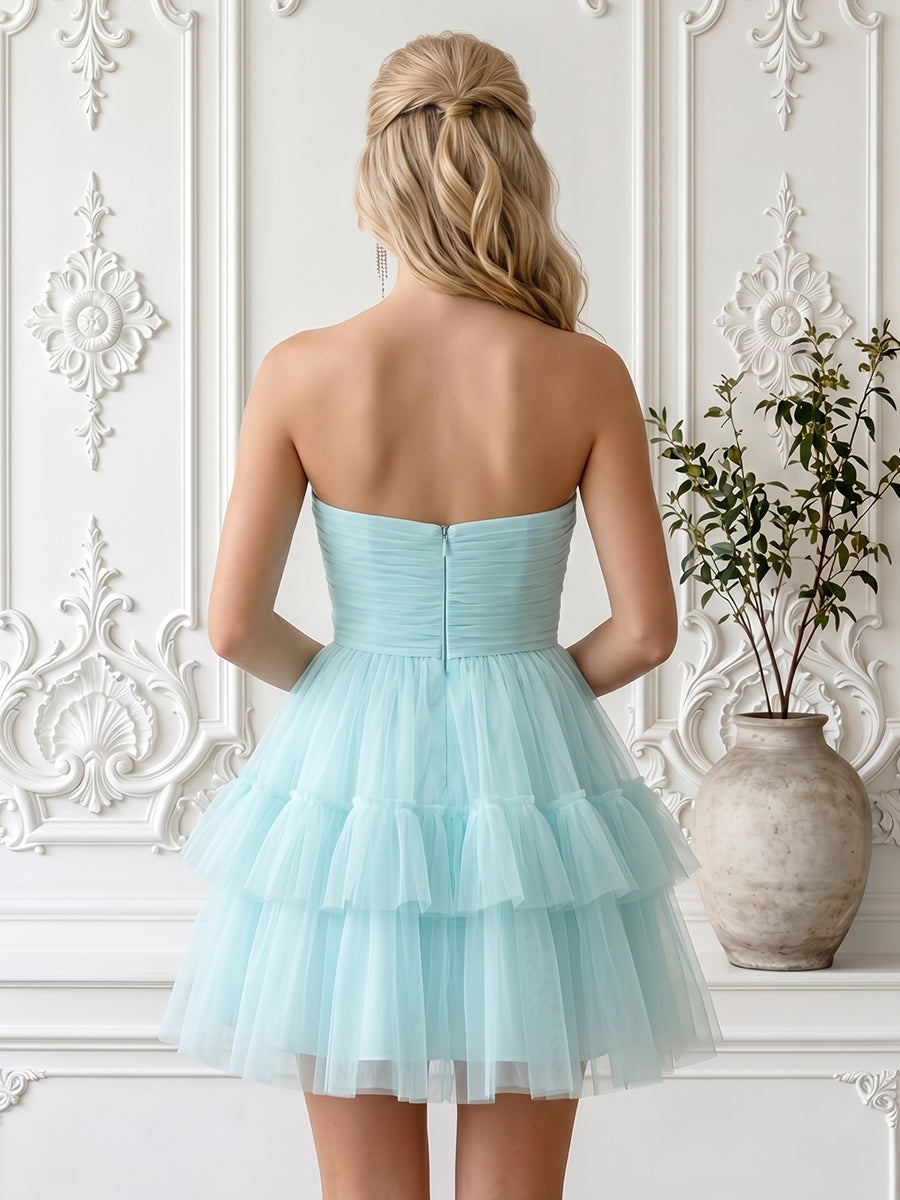 Tulle A Line Sweetheart Sleeveless Short Homecoming Dresses