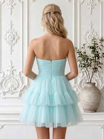 Tulle A Line Sweetheart Sleeveless Short Homecoming Dresses