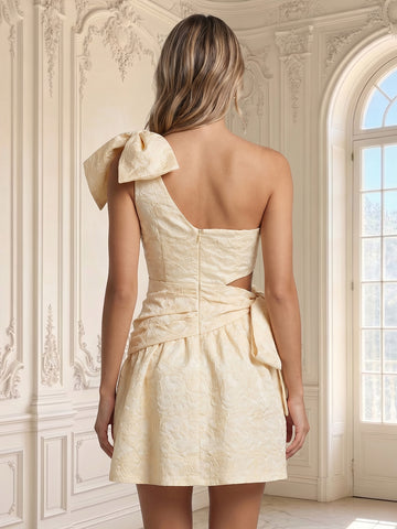 A Line One Shoulder Sleeveless Short Homecoming Dresses with Bow