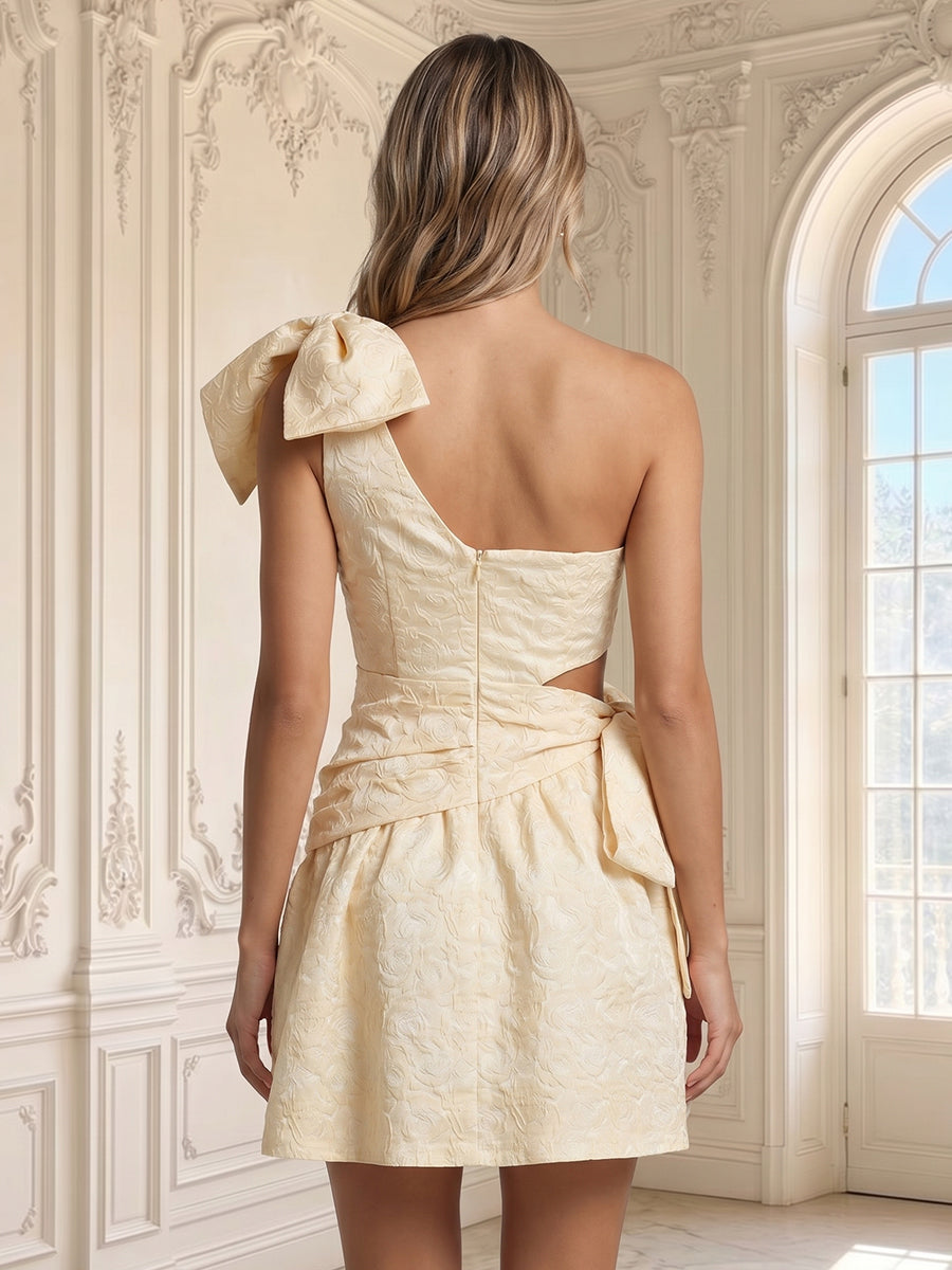 A Line One Shoulder Sleeveless Short Homecoming Dresses with Bow