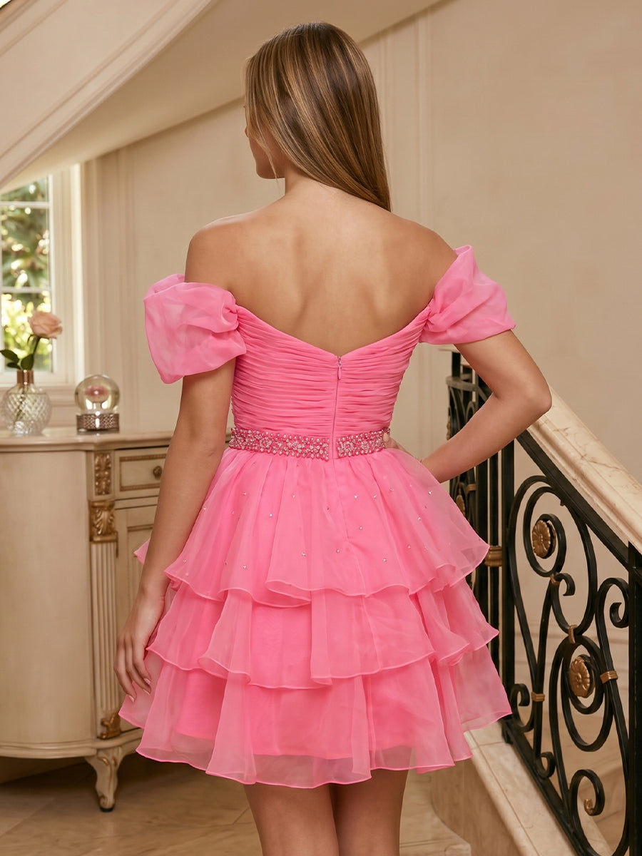 Tulle A Line Strapless Sleeveless Off Shoulder Short Homecoming Dresses