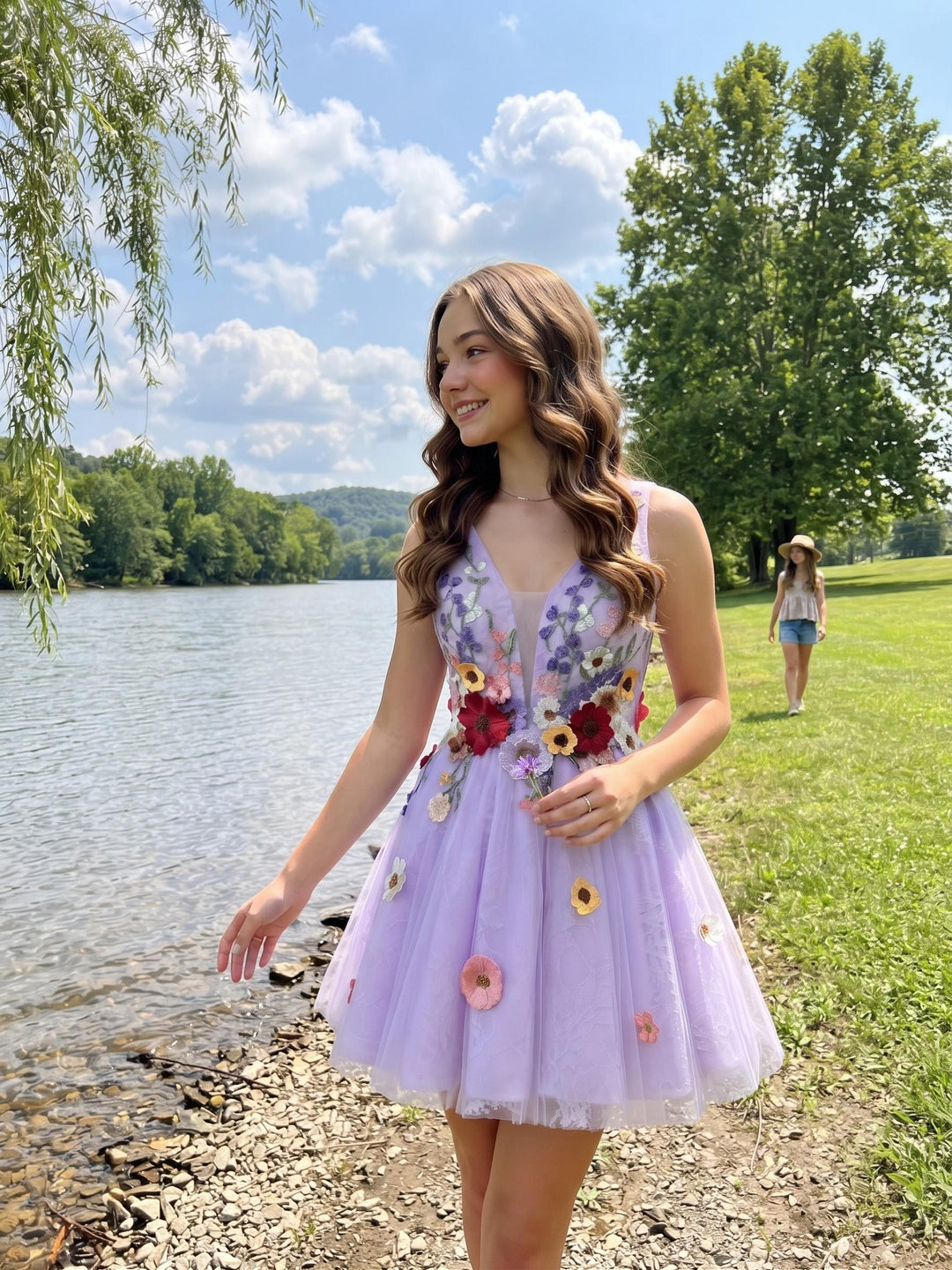 A Line Tulle Sweetheart Sleeveless Embroidery Short Homecoming Dresses