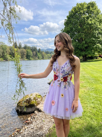 A Line Tulle Sweetheart Sleeveless Embroidery Short Homecoming Dresses