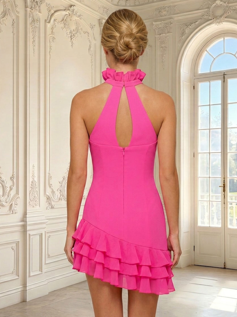 Sheath Satin Halter Sleeveless Short Homecoming Dresses