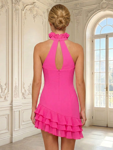 Sheath Satin Halter Sleeveless Short Homecoming Dresses