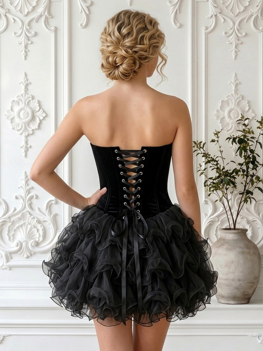 A Line Tulle Sweetheart Sleeveless Short Homecoming Dresses