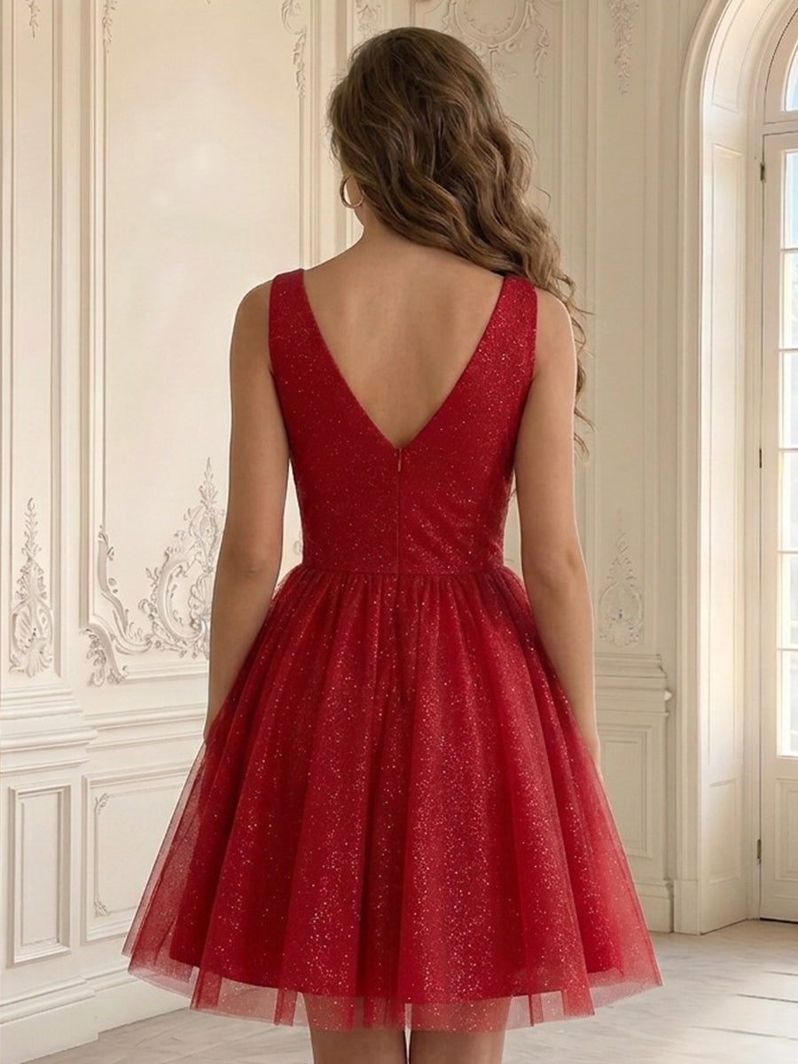 A Line Tulle Sweetheart Sleeveless Short Homecoming Dresses