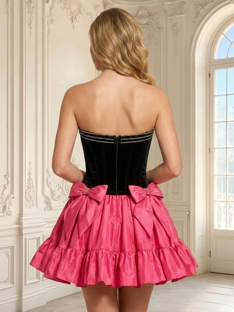 A Line Strapless Satin Sleeveless Short Homecoming Dresses