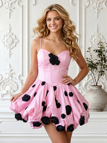 Sweetheart Satin Spaghetti Straps Homecoming Dresses with 3D Flowers