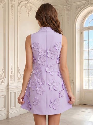 A Line High Neck Sleeveless Short Homecoming Dresses with Flower