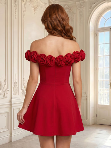 Satin A Line Off the Shoulder Sleeveless Short Homecoming Dresses with Flower