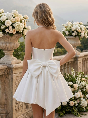 A Line Strapless Sleeveless Short Homecoming Dresses with Bow