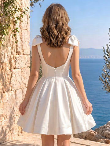 Satin A Line Pleated Sweetheart Short Homecoming Dresses With Bow