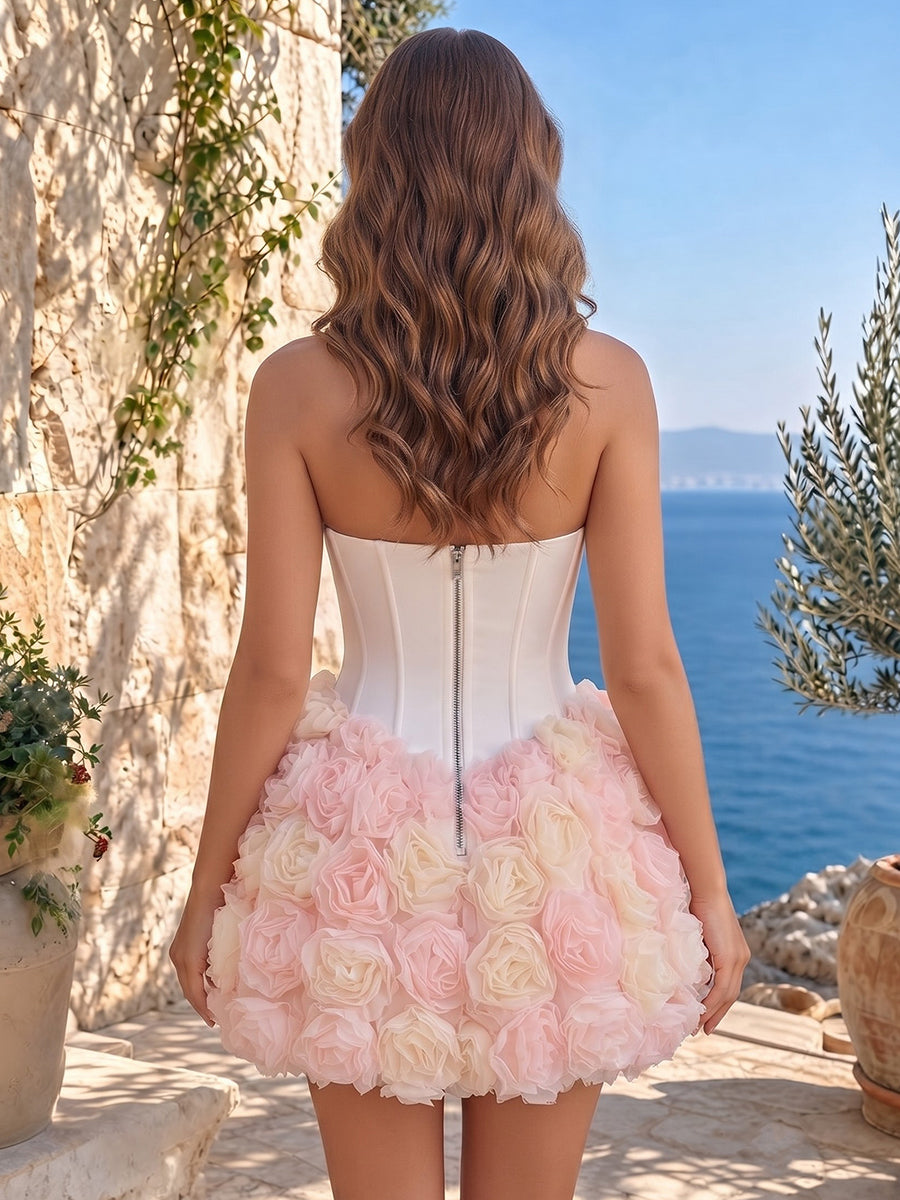 Satin Strapless A Line Sleeveless Short Homecoming Dresses with Ruffles