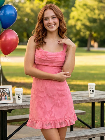 Floral Lace A Line Square Neck Sleeveless Short Homecoming Dresses