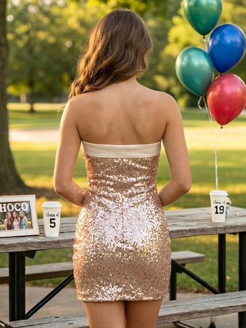 Sequin Strapless Sheath Sleeveless Short Homecoming Dresses