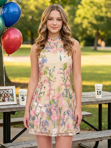 Embroidery Halter A Line Sleeveless Short Homecoming Dresses