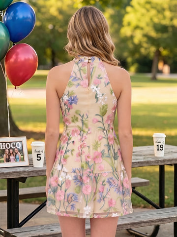 Embroidery Halter A Line Sleeveless Short Homecoming Dresses