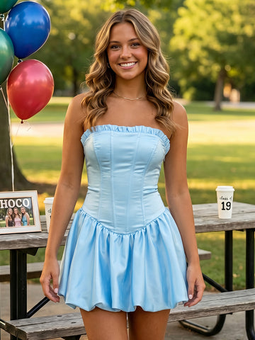 Satin A Line Strapless Corset Sleeveless Short Homecoming Dresses