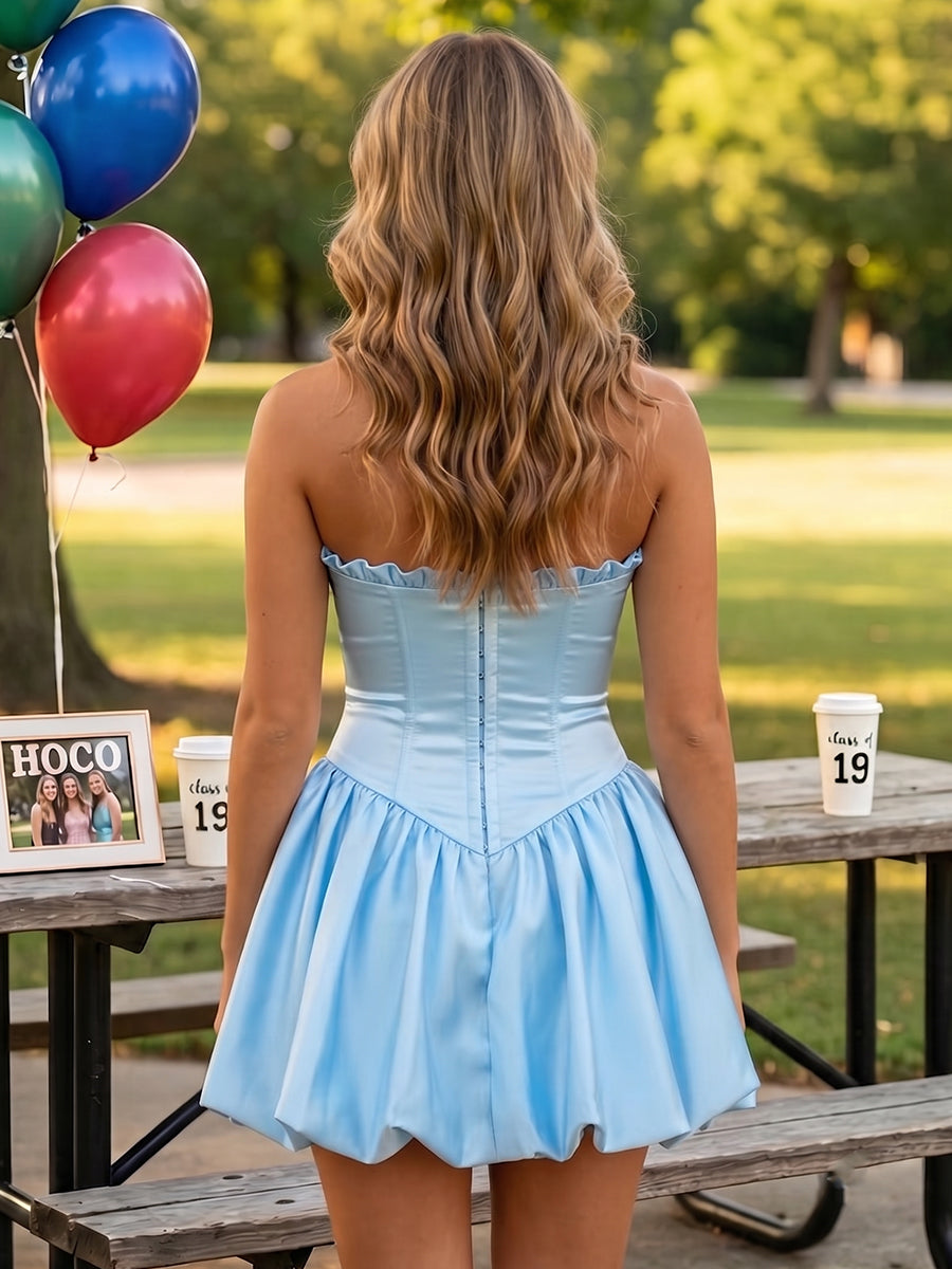 Satin A Line Strapless Corset Sleeveless Short Homecoming Dresses