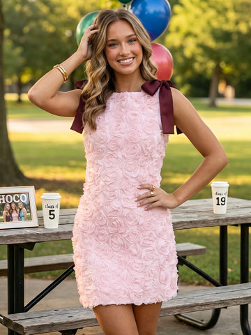 3D Floral Satin Square Neck Sheath Short Homecoming Dresses With Bow