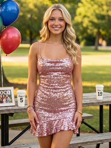Sequins Sheath Square Neck Short Homecoming Dresses