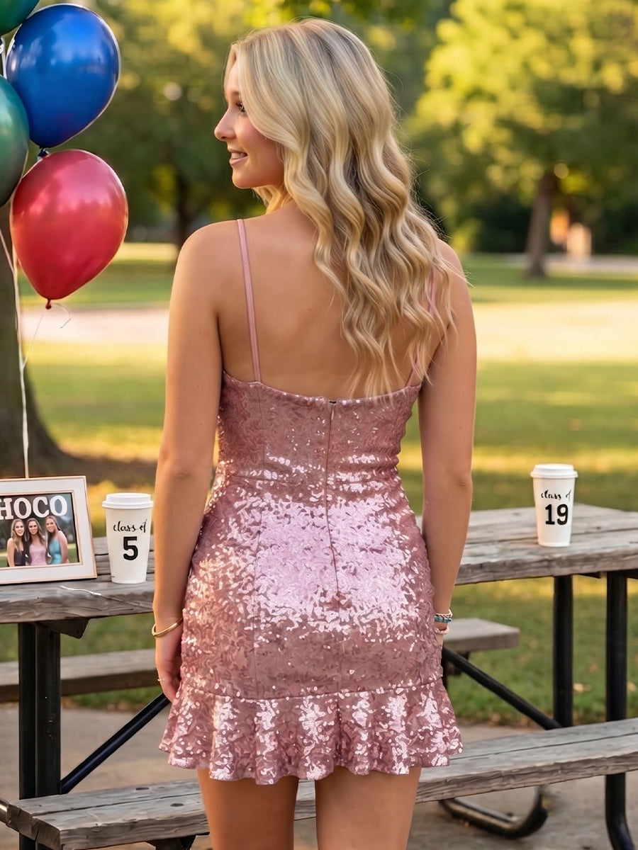 Sequins Sheath Square Neck Short Homecoming Dresses