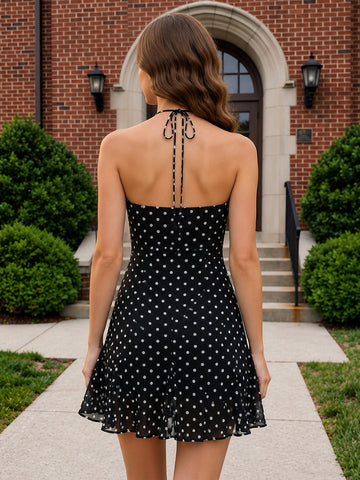 Polka Dot Chiffon Ruffles A Line Strapless Short Homecoming Dress