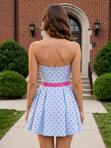 Polka Dot Satin A Line Sweetheart Short Homecoming Dress with Bow