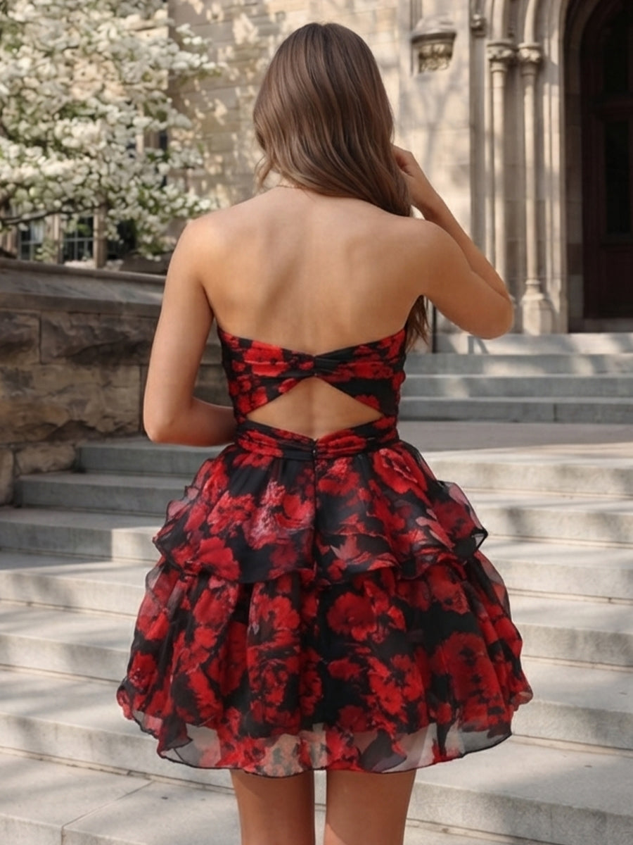 A Line Strapless Hollow Out Sleeveless Short Homecoming Dresses