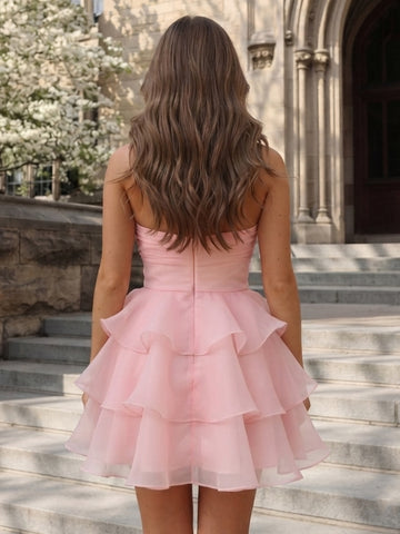 A Line Strapless Tulle Sleeveless Short Homecoming Dresses with Flower