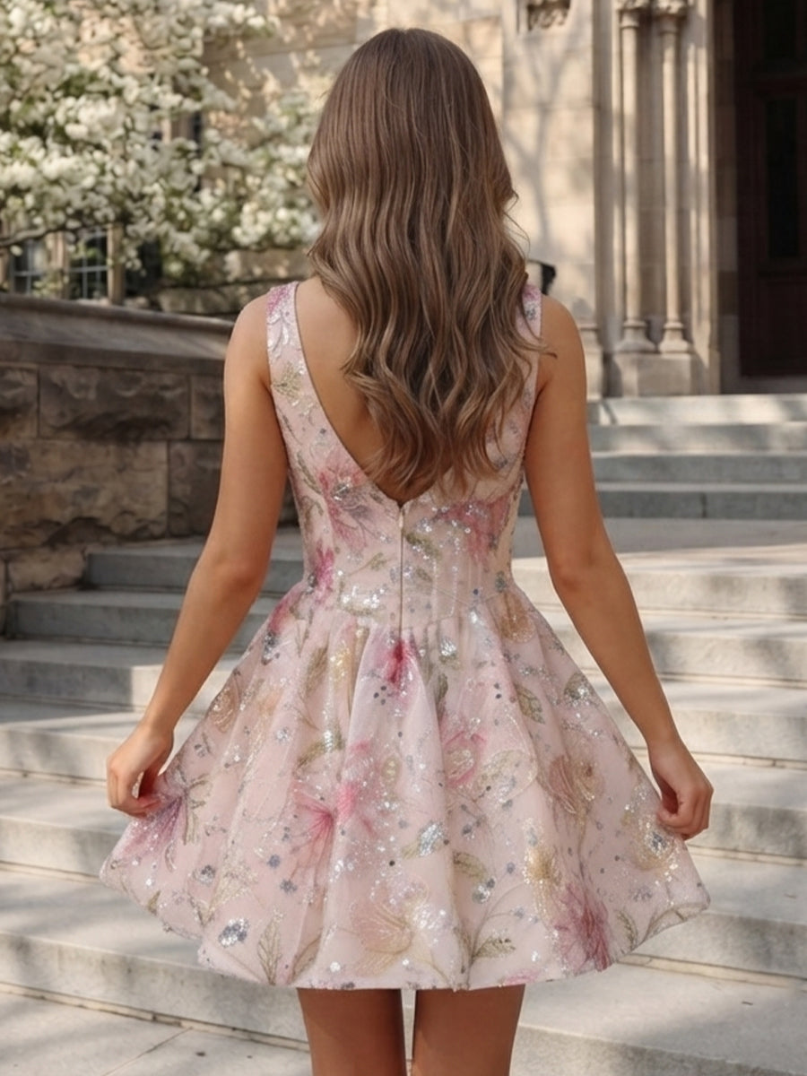 A Line Corset Square Neck Sleeveless Short Homecoming Dresses