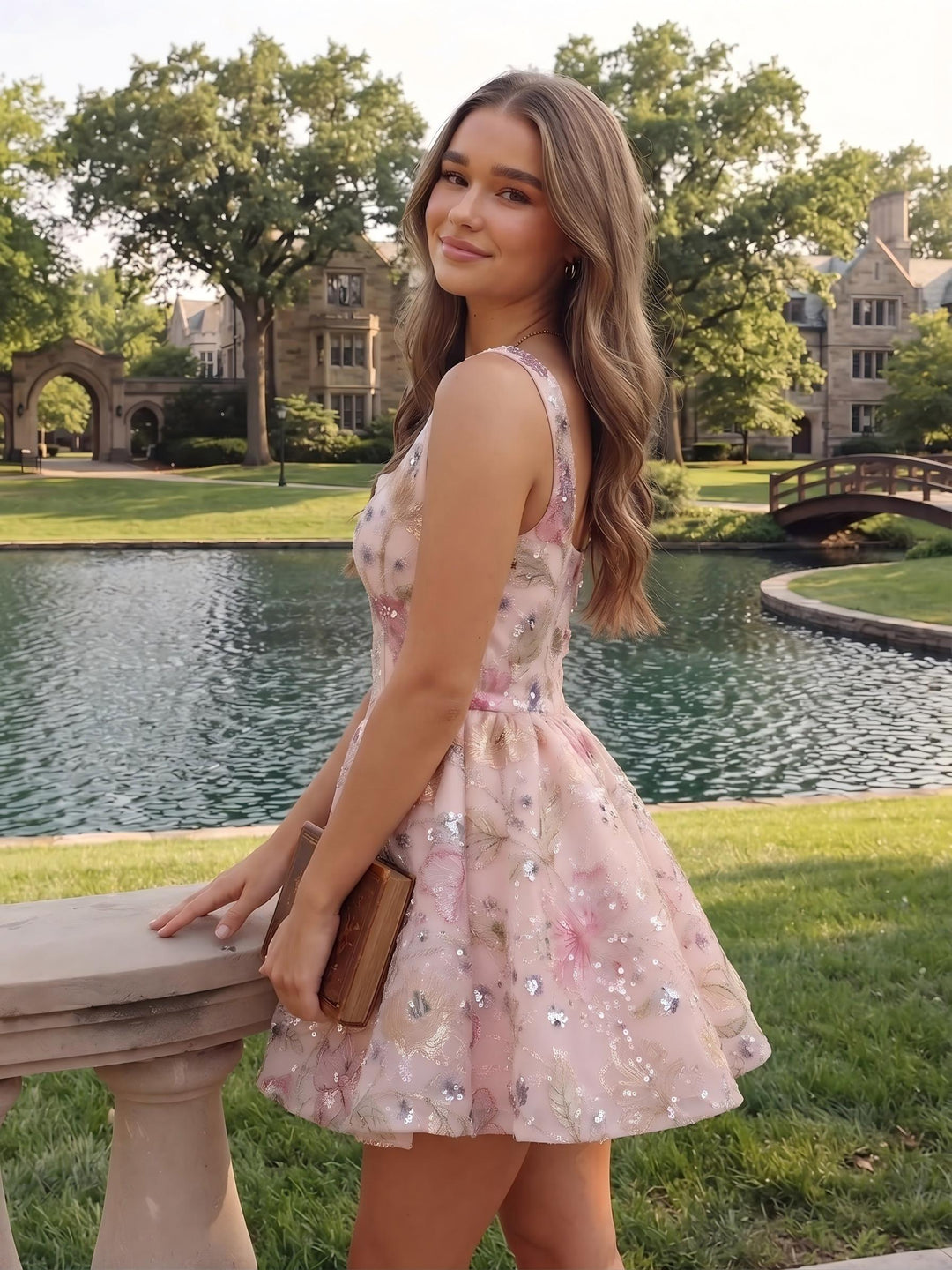 A Line Corset Square Neck Sleeveless Short Homecoming Dresses