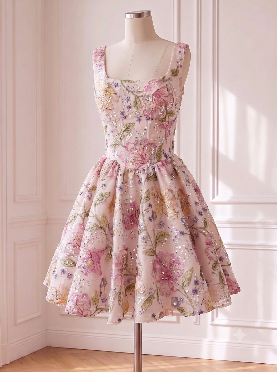 A Line Corset Square Neck Sleeveless Short Homecoming Dresses