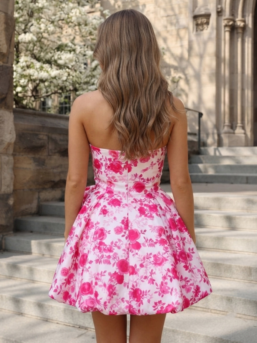 A Line Strapless Sleeveless Short Homecoming Dresses with Bow