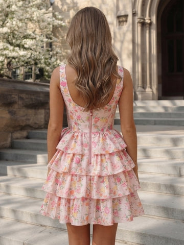 A Line Deep V Neck Sleeveless Short Homecoming Dresses with Bow