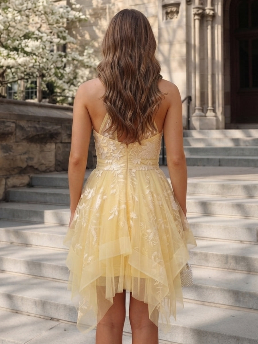 A Line Halter Tulle Sleeveless Short Homecoming Dresses