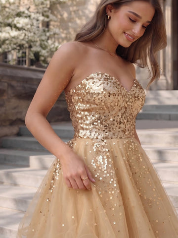 A Line Sequins Strapless Sleeveless Short Homecoming Dresses