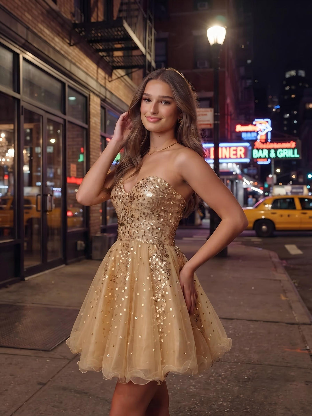 A Line Sequins Strapless Sleeveless Short Homecoming Dresses