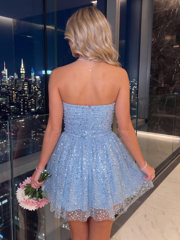 Sequins Strapless A Line Sleeveless Short Homecoming Dresses