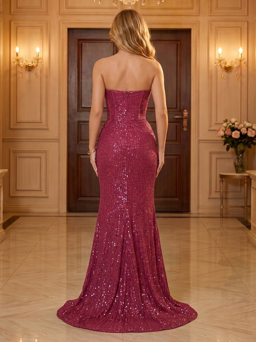 Sheath Sweetheart Sequins Sleeveless Evening Dresses with Slit