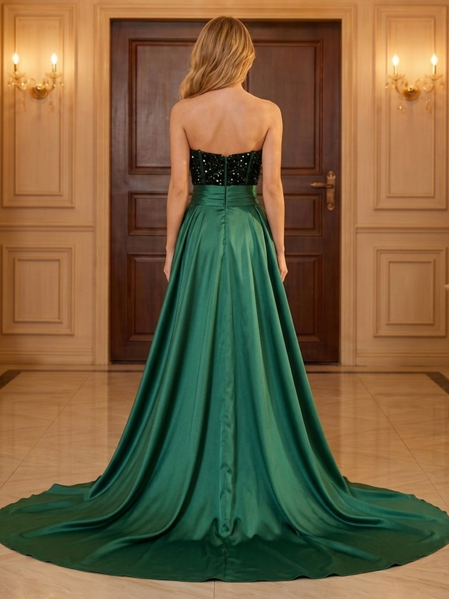 Sequins Mermaid Sweetheart Sleeveless Evening Dresses with Slit
