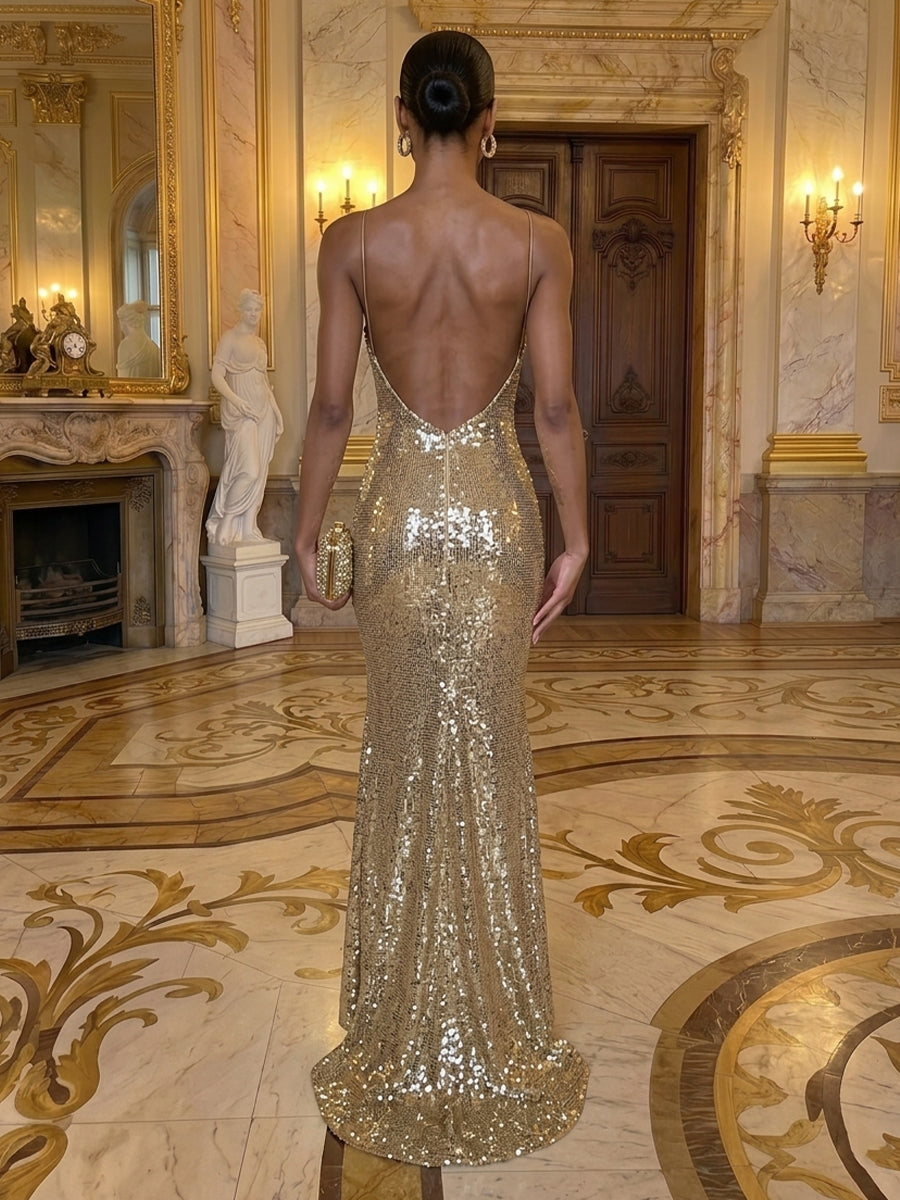 Sequins Mermaid Spaghetti Straps Sleeveless Evening Dresses